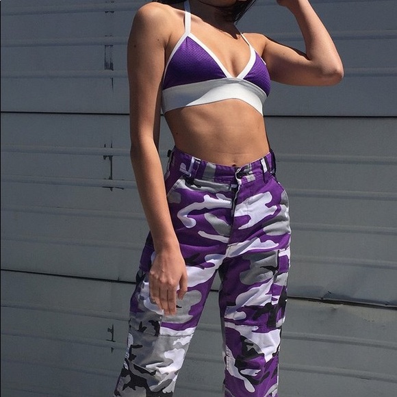 purple camo cargo pants womens